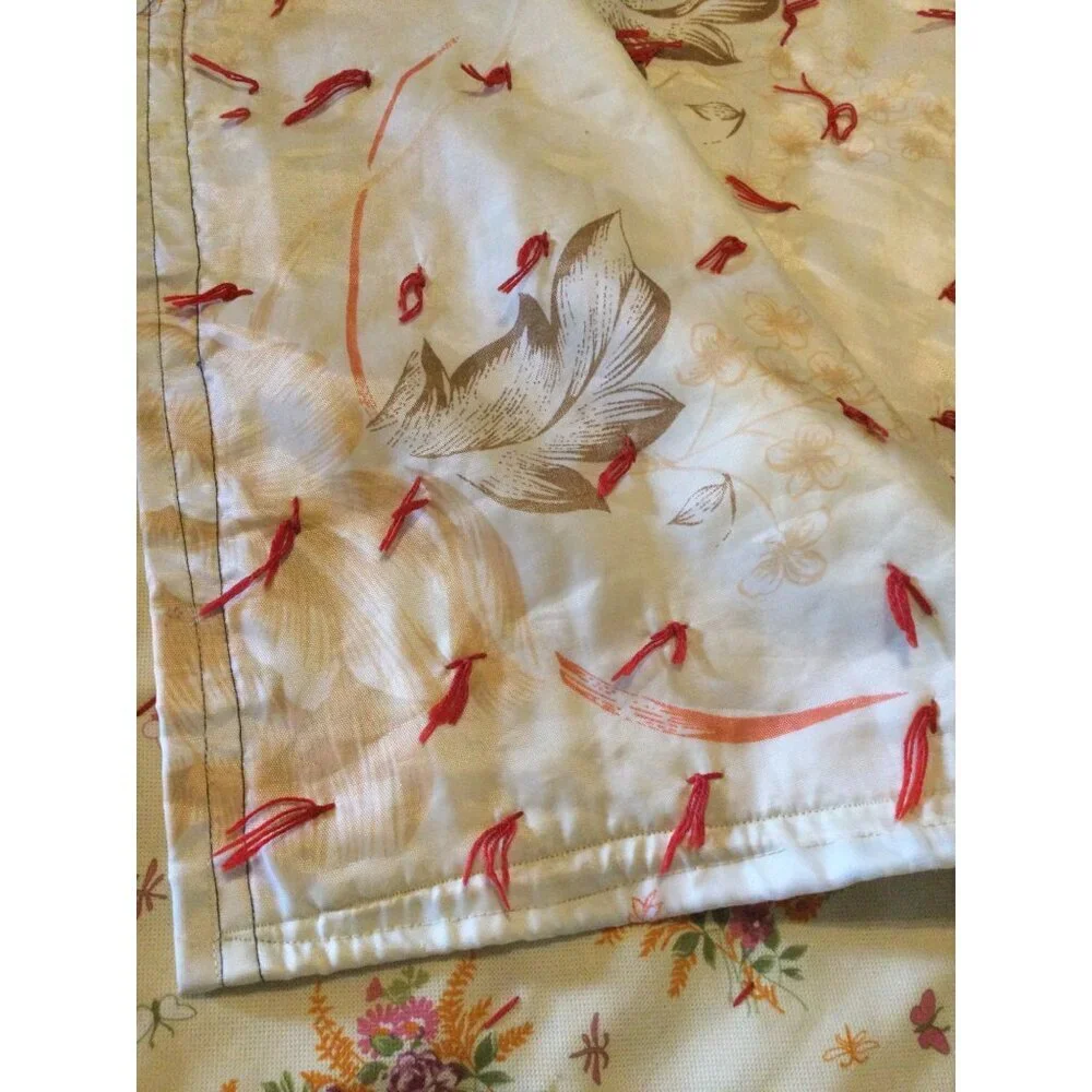 Vintage handmade Quilt Large Blocks floral gingham 82 x 105 blanket